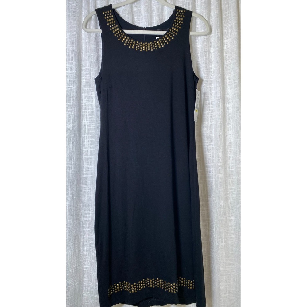 NEW | Karen Kane Black Naoimi Midi Dress with Brass Studs, Soft, Office | Medium